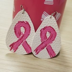 HANDMADE Breast cancer ribbon hand painted earrings!!